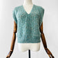 Vintage 1980s Open Sleeve Soft Blue Green Sleeveless V-Neck Sweater - Sz. S/M