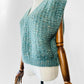 Vintage 1980s Open Sleeve Soft Blue Green Sleeveless V-Neck Sweater - Sz. S/M