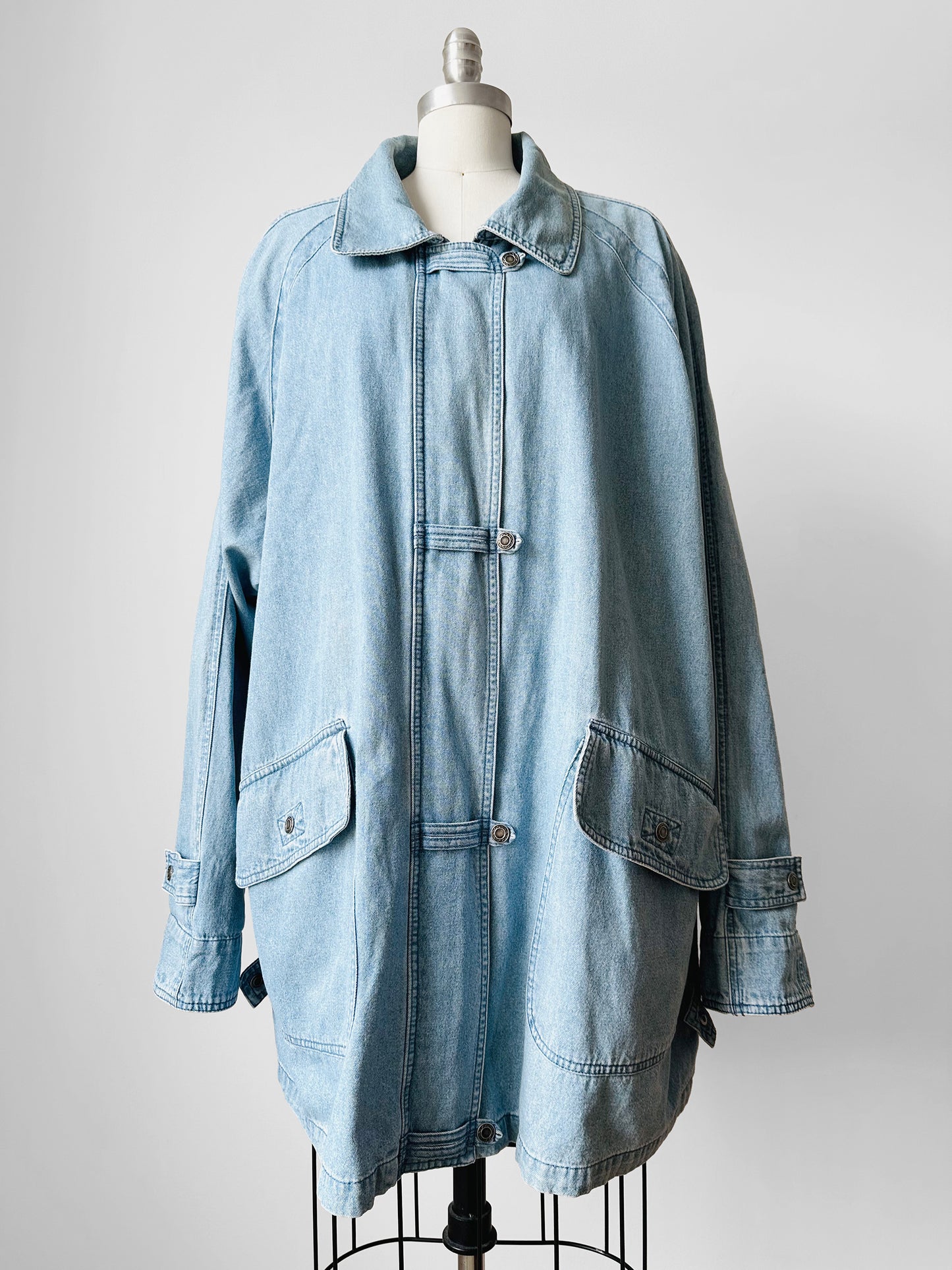 1990s - 2000s Soft Light Wash Denim Chambray Zippered Chore Jacket- O/S