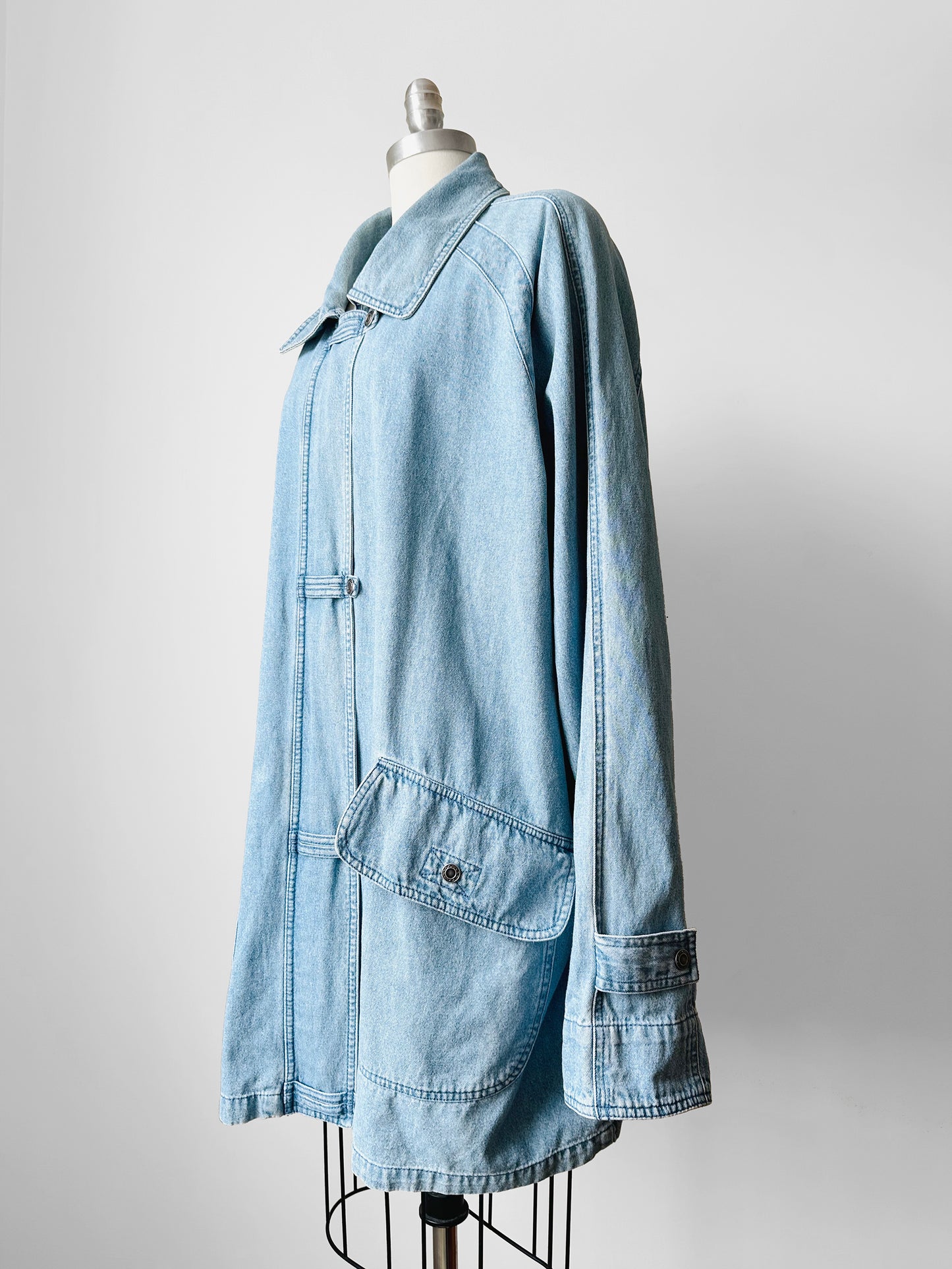 1990s - 2000s Soft Light Wash Denim Chambray Zippered Chore Jacket- O/S