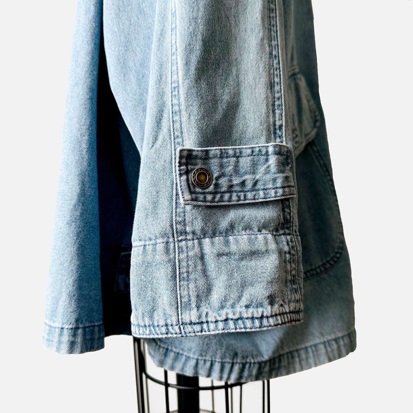 1990s - 2000s Soft Light Wash Denim Chambray Zippered Chore Jacket- O/S