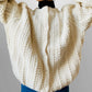 Chunky Cream Handknit Handmade Cable-Knit Wool Blend Cardigan - O/S