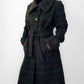 1960s Green and Burnt Orange Plaid Wool Belted Coat - Sz. Small