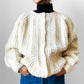 Chunky Cream Handknit Handmade Cable-Knit Wool Blend Cardigan - O/S