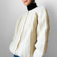 Chunky Cream Handknit Handmade Cable-Knit Wool Blend Cardigan - O/S