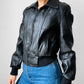 Y2K Does 70s Black Short Waisted Zip Front Leather Biker Jacket - Sz. Sm