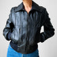 Y2K Does 70s Black Short Waisted Zip Front Leather Biker Jacket - Sz. Sm