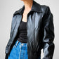 Y2K Does 70s Black Short Waisted Zip Front Leather Biker Jacket - Sz. Sm