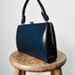 1960s Dark Navy Blue Vinyl Top Handle Handbag