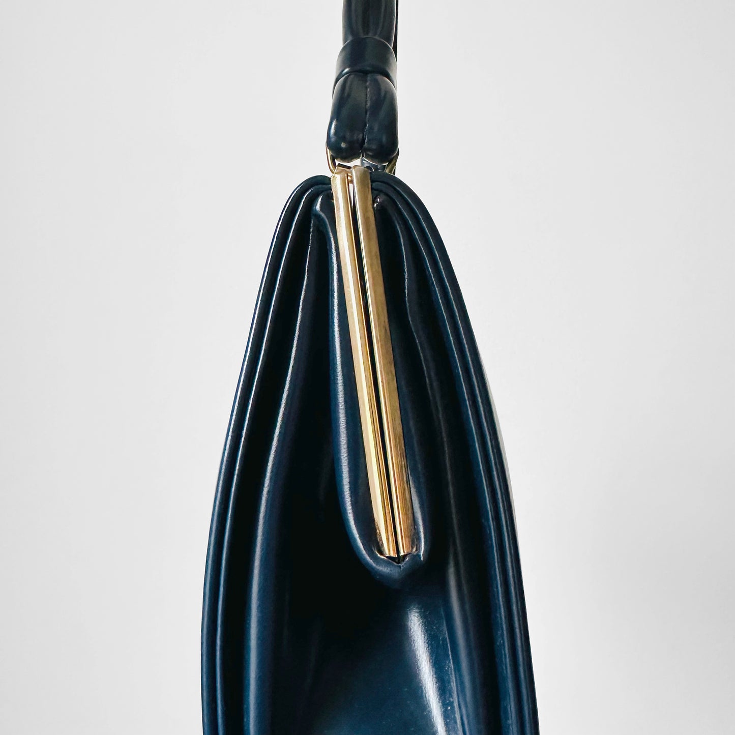 1960s Dark Navy Blue Vinyl Top Handle Handbag