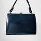 1960s Dark Navy Blue Vinyl Top Handle Handbag