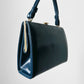 1960s Dark Navy Blue Vinyl Top Handle Handbag