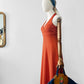 Vintage 1970s Burnt Tangerine Midi-Length Halter Dress - Sz. S/M