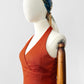 Vintage 1970s Burnt Tangerine Midi-Length Halter Dress - Sz. S/M