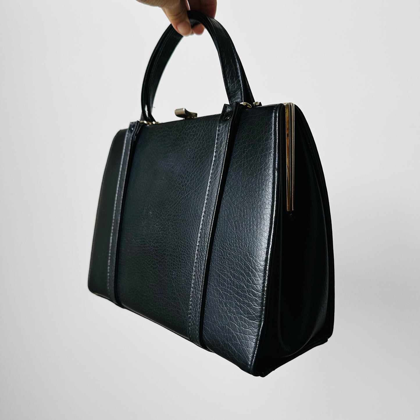 1960s Black Vinyl Top Handle Handbag