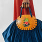 Vintage 1930s - 1940s Handmade Blue Velvet and Wood Floral Motif Frame Handbag