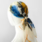 Vintage 1960s Blue and Mustard Orange Floral Sheer Scarf Kerchief