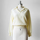 1970s Cream Collared Textured Knit Top - Sz. S