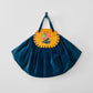 Vintage 1930s - 1940s Handmade Blue Velvet and Wood Floral Motif Frame Handbag