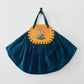 Vintage 1930s - 1940s Handmade Blue Velvet and Wood Floral Motif Frame Handbag