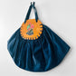 Vintage 1930s - 1940s Handmade Blue Velvet and Wood Floral Motif Frame Handbag