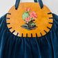 Vintage 1930s - 1940s Handmade Blue Velvet and Wood Floral Motif Frame Handbag