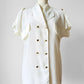 1980s Short Sleeve Cream Double Breasted Collared Blouse -  Sz. S/M