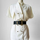 1980s Short Sleeve Cream Double Breasted Collared Blouse -  Sz. S/M