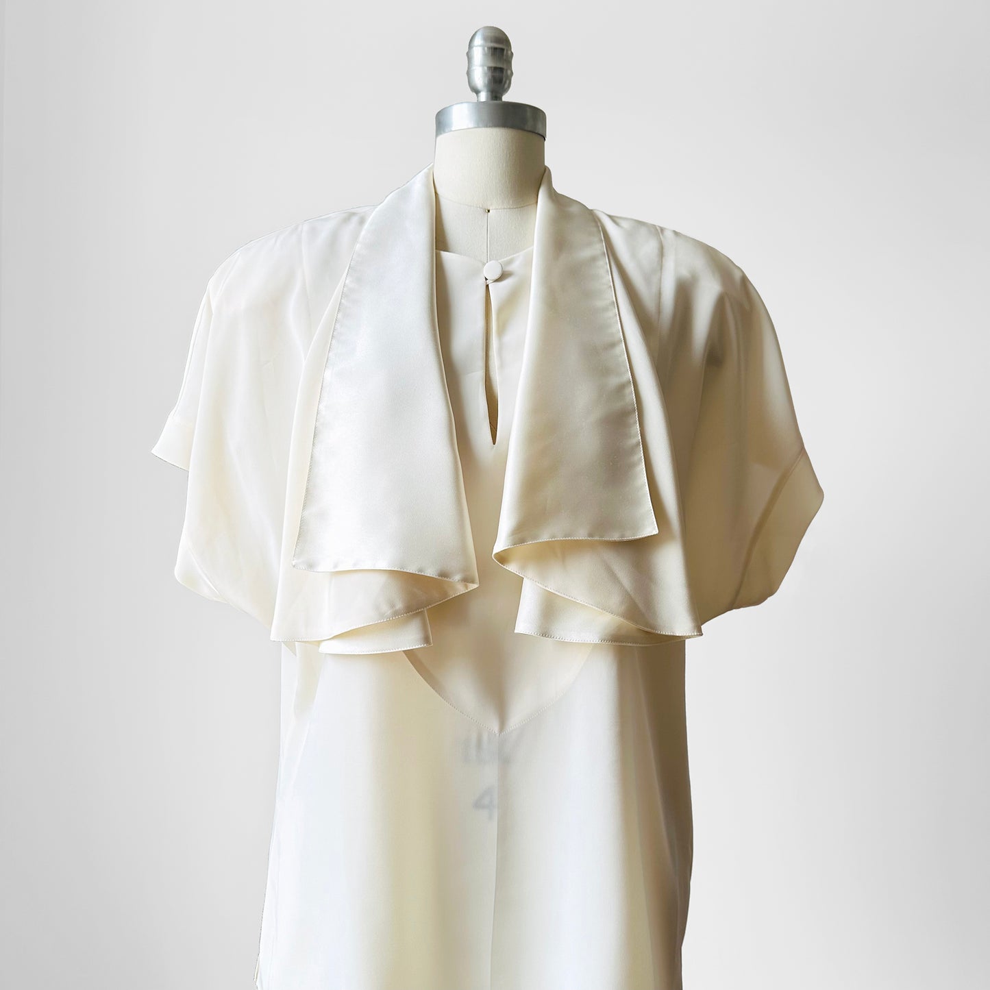 1980s Cream Draped Neck Blouse -  Sz. S/M