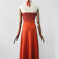 Vintage 1970s Burnt Tangerine Midi-Length Halter Dress - Sz. S/M