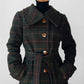 1960s Green and Burnt Orange Plaid Wool Belted Coat - Sz. Small