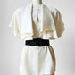 1980s Cream Draped Neck Blouse -  Sz. S/M