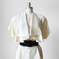 1980s Cream Draped Neck Blouse -  Sz. S/M