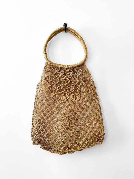 Vintage 1960s - 1970s Natural Woven Knotted Raffia Market Day Bag