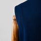 Vintage 1970s Sapphire Blue with Cream Trim Zippered Designer Knitted Jersey Dress with Belted Collar Detail - Sz. S