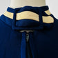 Vintage 1970s Sapphire Blue with Cream Trim Zippered Designer Knitted Jersey Dress with Belted Collar Detail - Sz. S