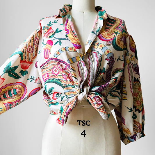 1980s Adrienne Vittadini Floral Silk Blouse -  Sz. S/M