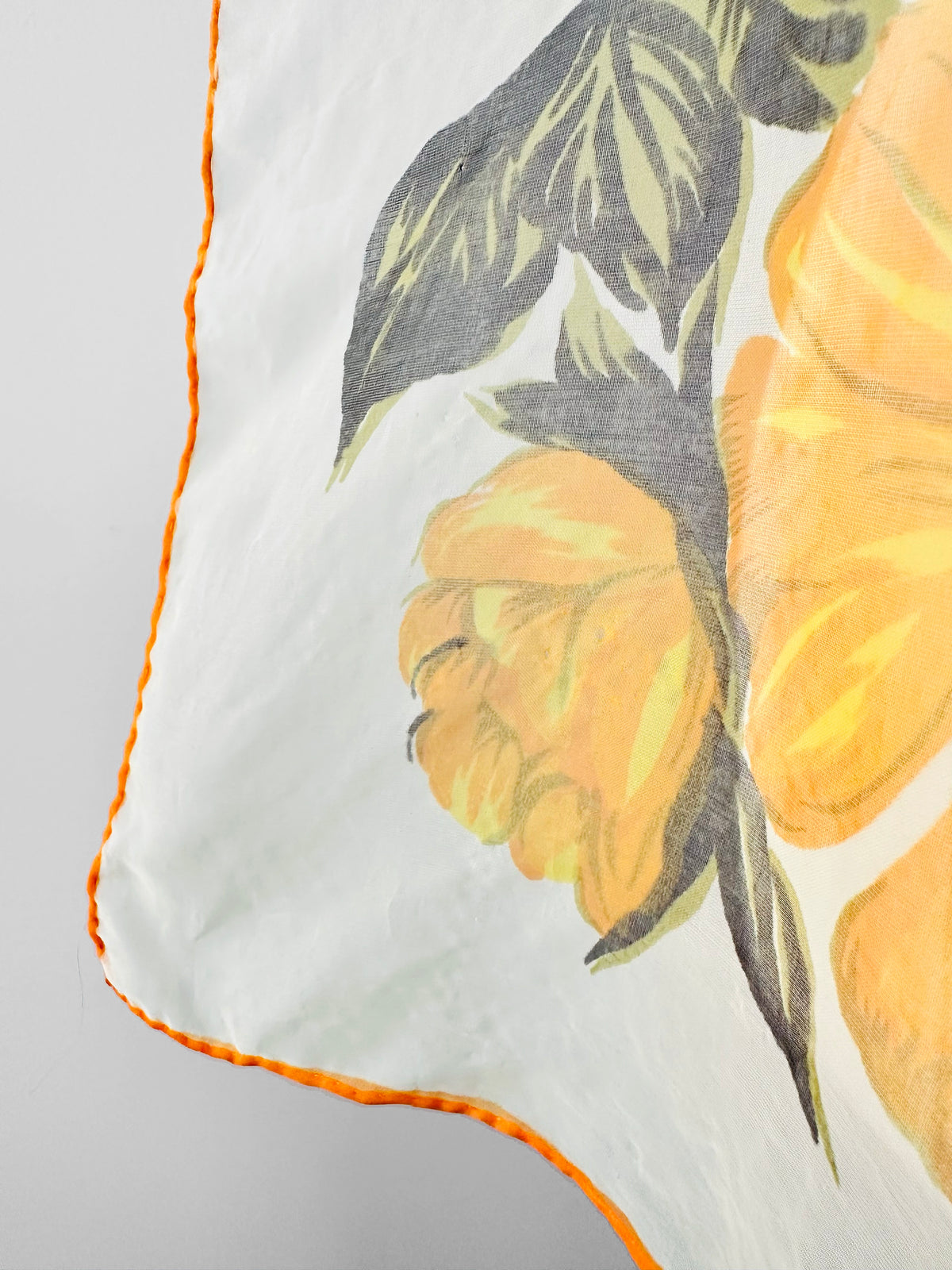 Vintage 1960s Blue and Mustard Orange Floral Sheer Scarf Kerchief