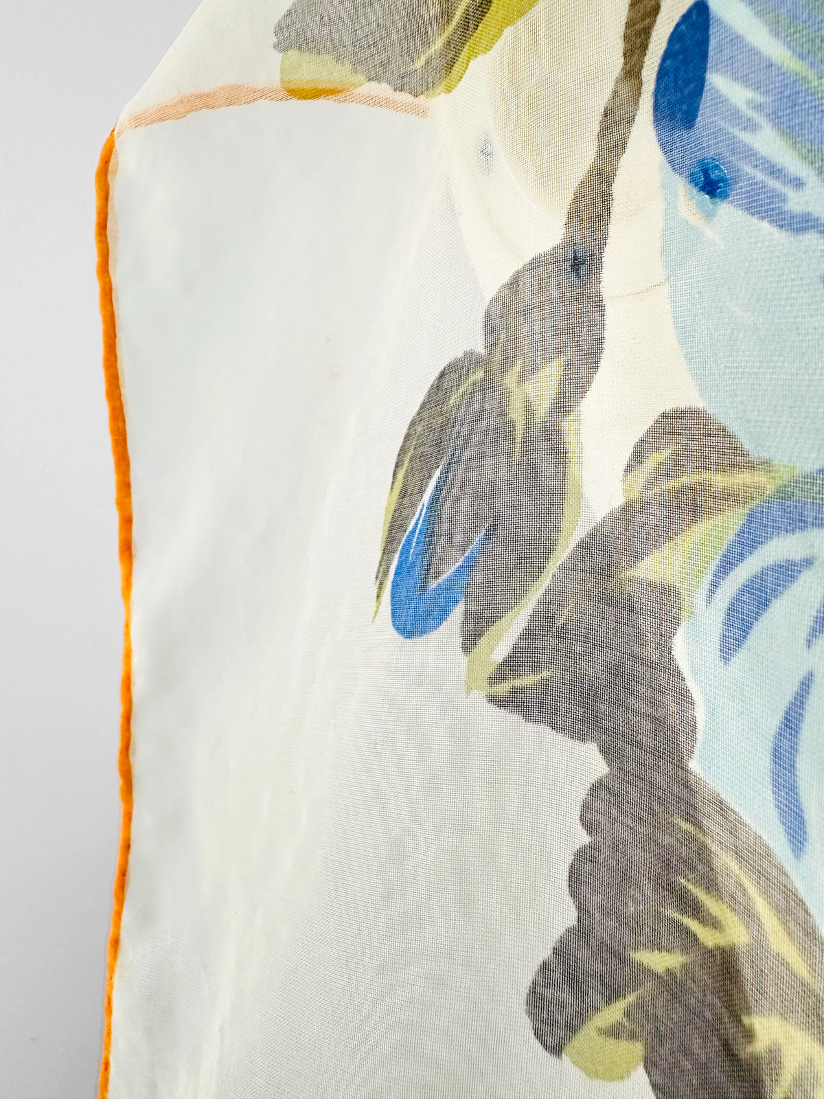 Vintage 1960s Blue and Mustard Orange Floral Sheer Scarf Kerchief
