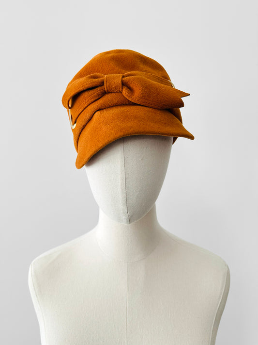 Vintage 1940s - 1950s Burnt Orange Made in Italy Felt Brimmed Hat - Sz. XS