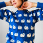 Hand Mended Blue and White Sheep Wool Pullover Sweater - XS/S