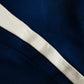 Vintage 1970s Sapphire Blue with Cream Trim Zippered Designer Knitted Jersey Dress with Belted Collar Detail - Sz. S