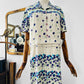 Vintage 1960s Purple and Blue Floral Drop-Waist Cotton Linen Short Sleeve Dress with Inverted Pleat - Sz. S/M
