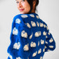 Hand Mended Blue and White Sheep Wool Pullover Sweater - XS/S