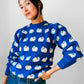 Hand Mended Blue and White Sheep Wool Pullover Sweater - XS/S