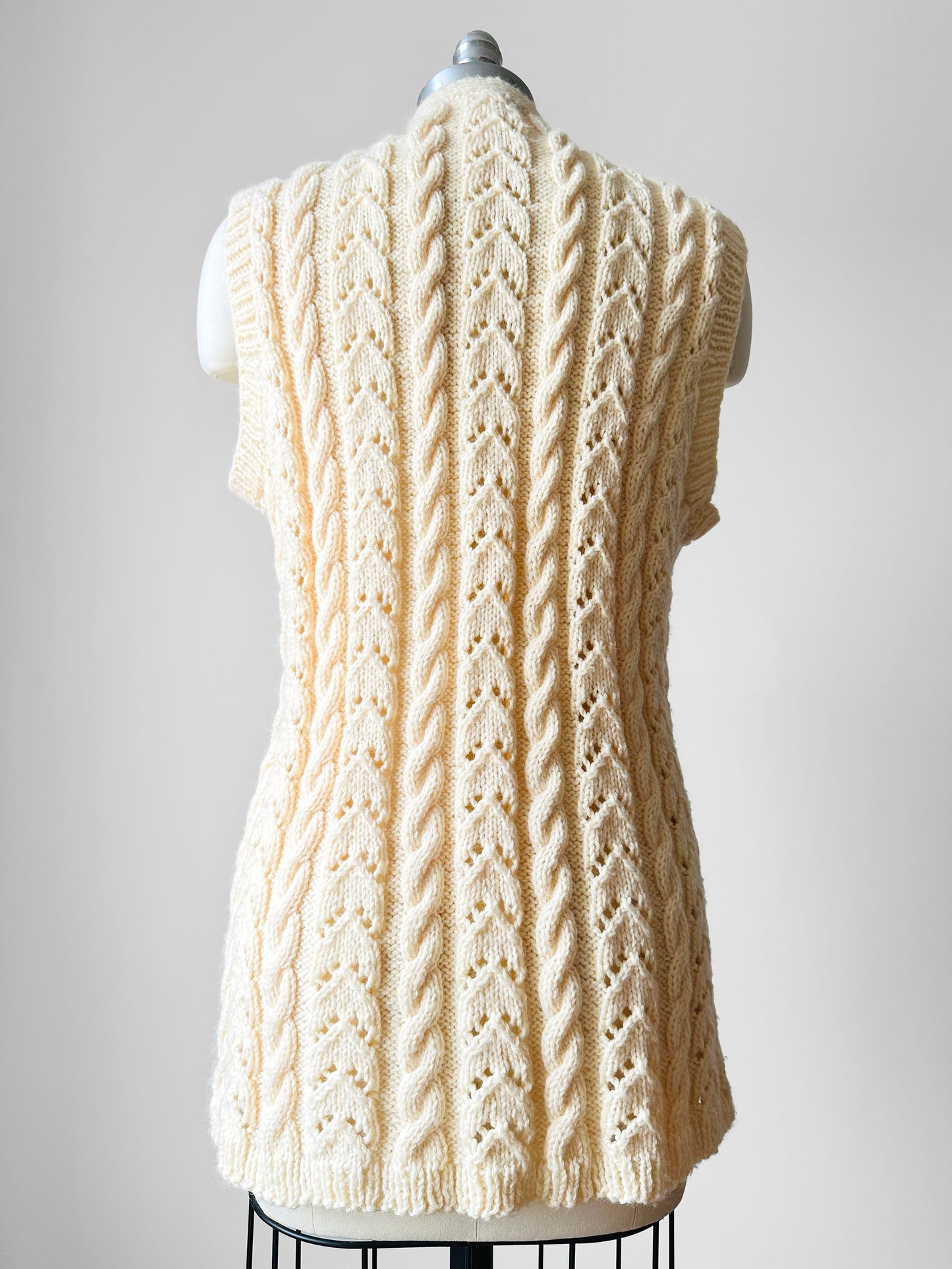 1970s Soft Butter Cream Cable Knit Cotton Blend Knit Vest - Sz. S/M