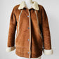 1980s Cognac Made in FRANCE Suede Shearling Jacket - Sz. S/M