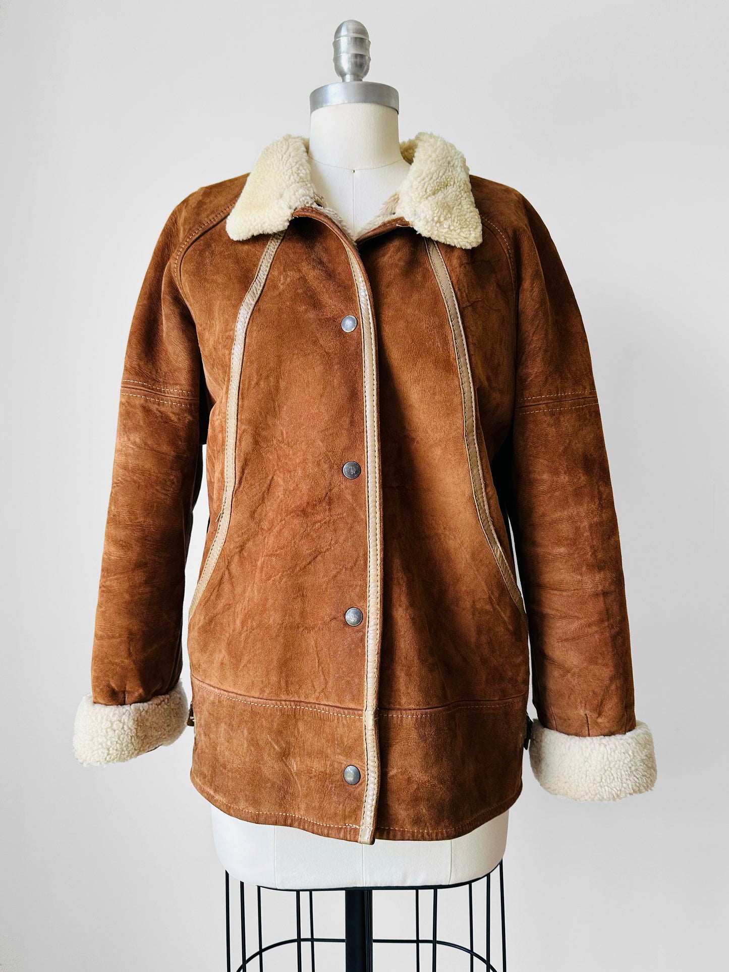 1980s Cognac Made in FRANCE Suede Shearling Jacket - Sz. S/M