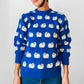 Hand Mended Blue and White Sheep Wool Pullover Sweater - XS/S