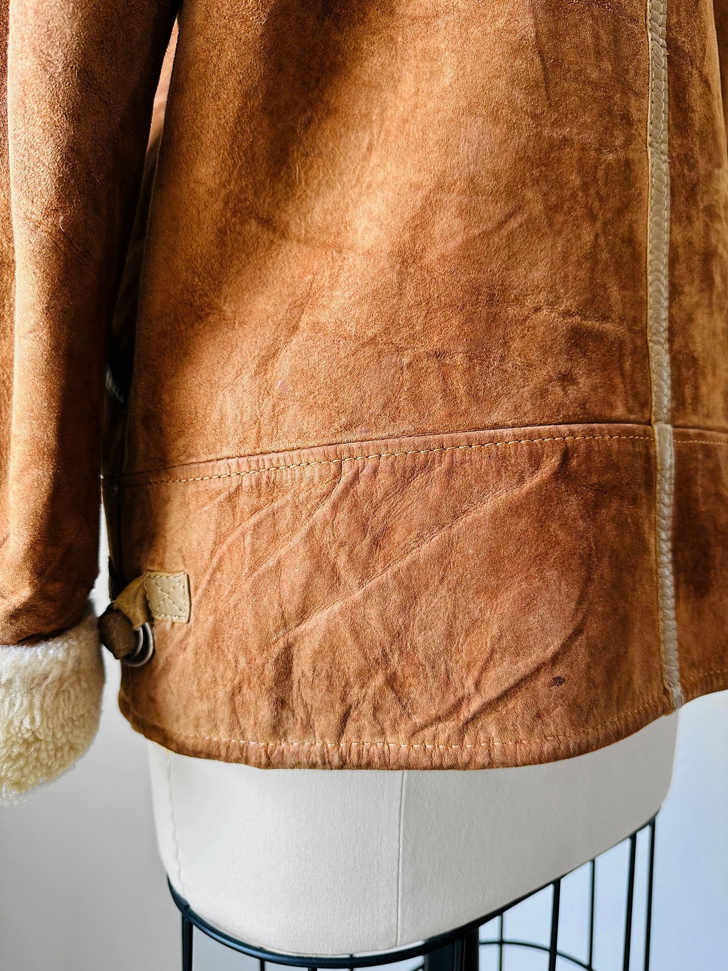 1980s Cognac Made in FRANCE Suede Shearling Jacket - Sz. S/M